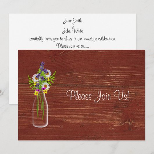 Melk Fles van Wildflowers Uitnodiging voor de brui (Voorkant / Achterkant)