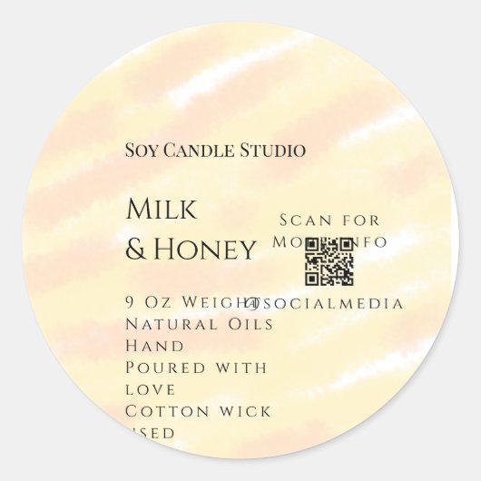 Melk honing soja kaars business voeg q r code teks ronde sticker (Voorkant)