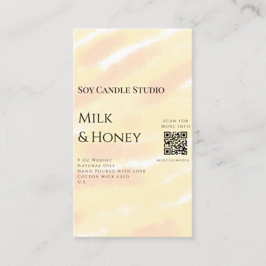 Melk honing soja kaars business voeg q r code teks visitekaartje (Voorkant)