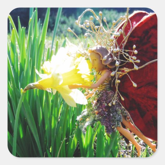 Melk in de Daffodils Vierkante Sticker (Voorkant)