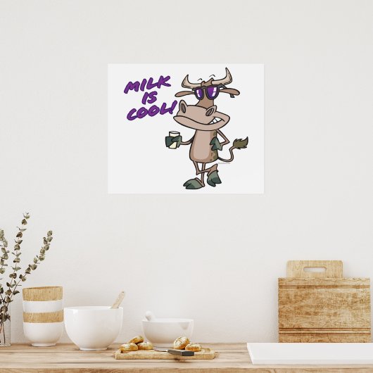 melk is een leuke cartoon voor koe . poster (Keuken)