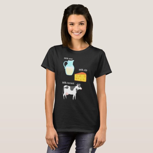 Melk Kaas Koe Computer Nerd Geek Coder T-shirt (Voorkant volledig)