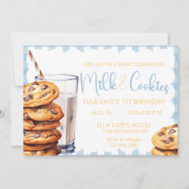 Melk & Koekje Verjaardag Blauw Plaid Jongen 1e Ver Kaart
