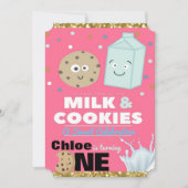 Melk & koekjes Roze & Gold Glitter | 1e verjaardag Kaart (Voorkant)