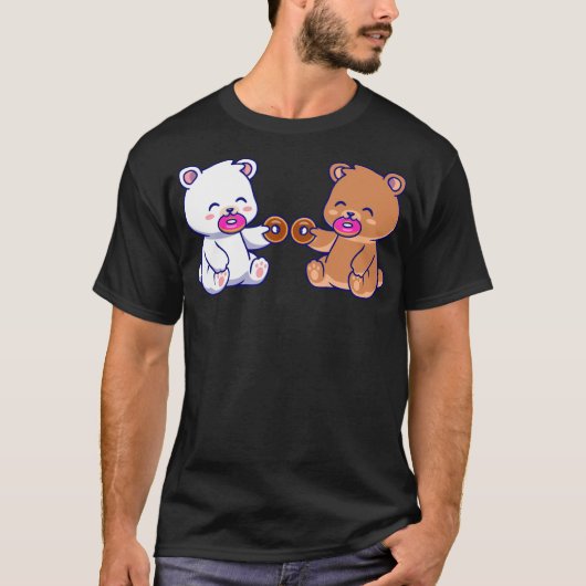 Melk Mocha Beren die donuts gebakken donuts eten T-shirt (Voorkant)