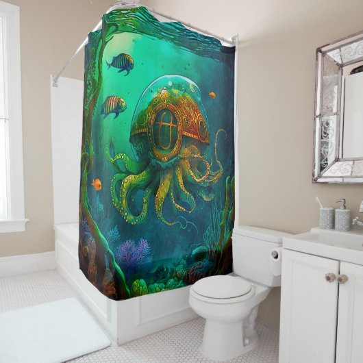 Melk onder het Zee Kunst Illustratie Steampunk Sho Douchegordijn (In situ)