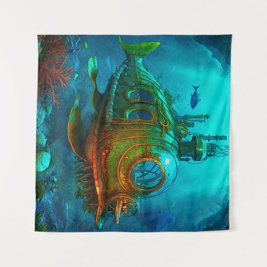 Melk onder het Zee Kunst Illustratie Steampunk Wandkleed (Voorkant (horizontaal))