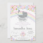 Melk  Pram Floral Silver Baby shower Kaart (Voorkant)