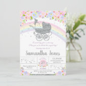 Melk  Pram Floral Silver Baby shower Kaart (Staand voorkant)