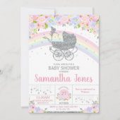 Melk  Pram Floral Silver Baby shower Kaart (Voorkant)