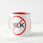 Melk verboden! tweekleurige koffiemok (Voorkant links)