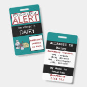 Melk Voedselallergie Alert Teal Label Badge (Voor- en achterkant)