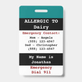 Melk Voedselallergie Waarschuwing Teal Label Badge (Achterkant)