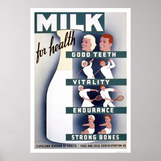Melk voor Health 1940 WPA Poster (Voorkant)