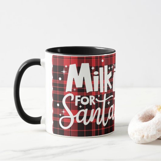 Melk voor Santa Holiday Plaid Kerstmis Mok (Met donut)