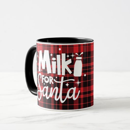 Melk voor Santa Holiday Plaid Kerstmis Mok (Voorkant links)