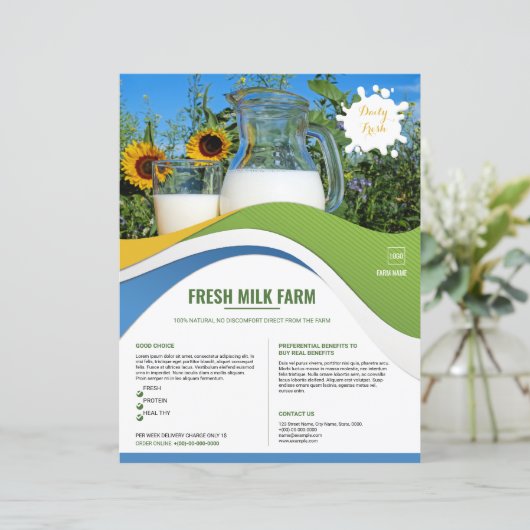 Melk Winkel Flyer Sjabloon | Zuivelboerderij Bedri (Staand voorkant)
