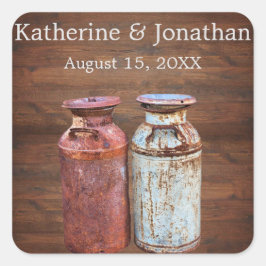 Melkblikken Landelijke Trouwfeestelijke Oude Boerd Vierkante Sticker