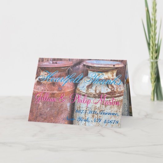 Melkblikken  Metaal Rustisch Antiek Monogram Bedankkaart (Voorkant)