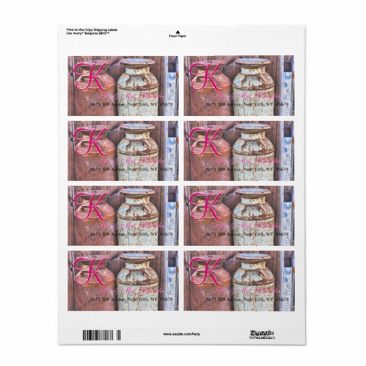 Melkblikken  Metaal Rustisch Antiek Monogram Etiket (Full Sheet)