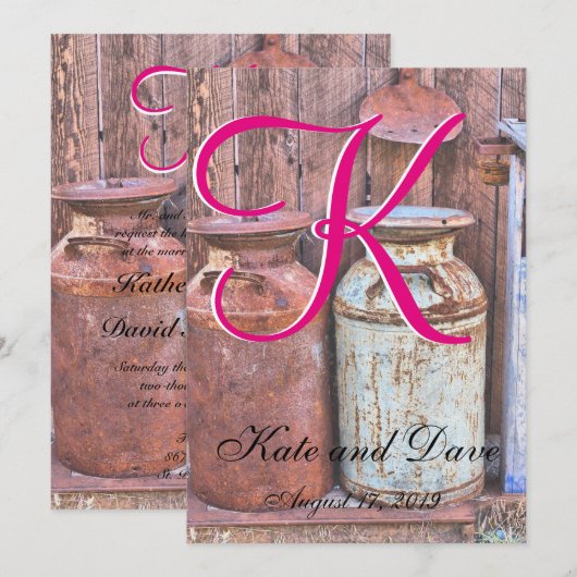 Melkblikken  Metaal Rustisch Antiek Monogram Kaart (Voorkant / Achterkant)