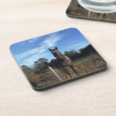 Melkchocolade bruinpaard in blauw drankjes onderzetter (Linkerzijde)