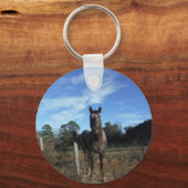 Melkchocolade bruinpaard in blauw sleutelhanger (Voorkant)