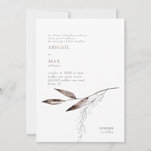 Melkchocolade Modern Foliage Wedding Kaart (Voorkant)