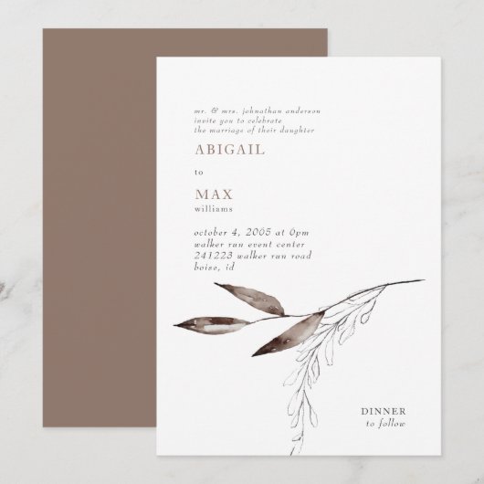 Melkchocolade Modern Foliage Wedding Kaart (Voorkant / Achterkant)