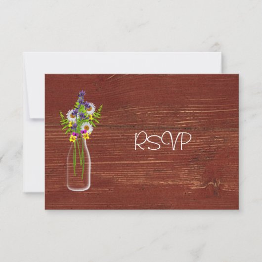 Melkfles met wilde bloemen bruiloft RSVP Kaart (Voorkant)