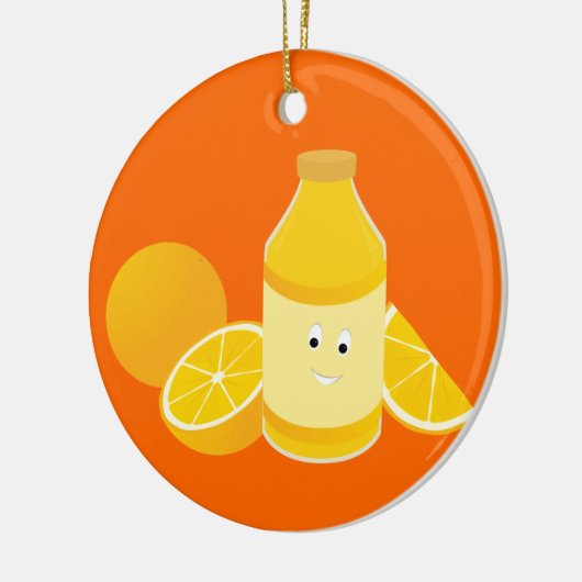 Melkflesje van oranje sap met sinaasappel keramisch ornament (Links)