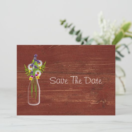 Melkflesje van wilde bloemen, behalve de datum save the date (Staand voorkant)