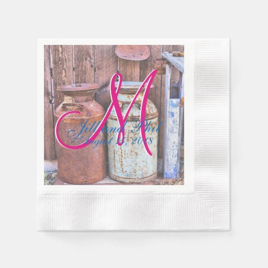 Melkkannen Vintage Metaal Rustiek Antiek Monogram Servetten (Voorkant)