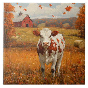 Melkkoe herfst boerderij landschap tegeltje