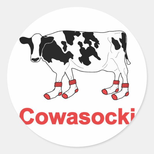 MelkKoe in Sokken - Cowasocki Koe A Socky Ronde Sticker (Voorkant)