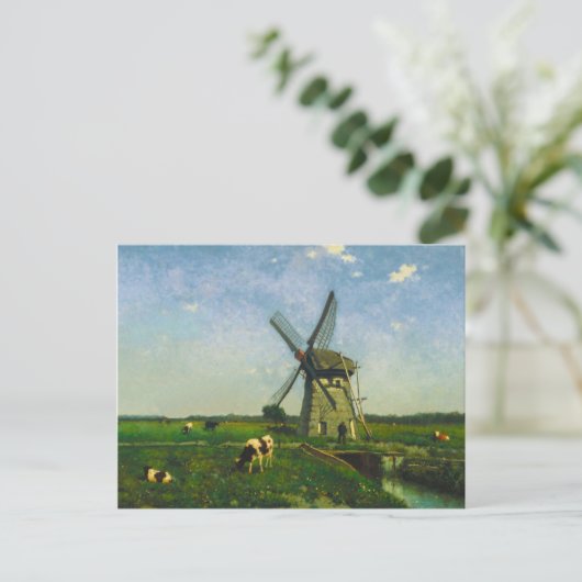Melkkoeien grazen door een windmolen briefkaart (Staand voorkant)