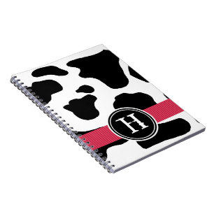 Melkkoeienpatroon met rode monogrammen notitieboek