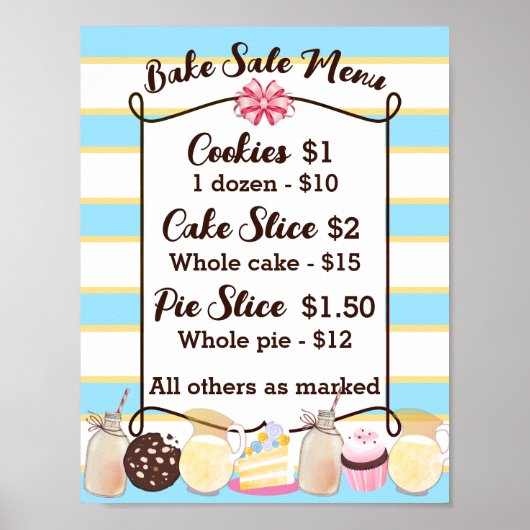 Melkkoekjes cake cupcake bakverkoop prijsmenu poster (Voorkant)