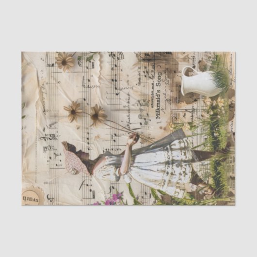melkmeisje boer decoupage tissuepapier (Voorkant)