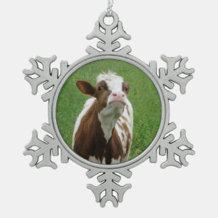 Melkmelk Koe op het Boerderij Tin Sneeuwvlok Ornament