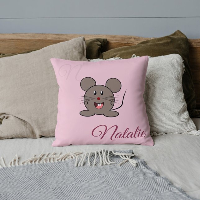 Melkmuis - in Pastel roze monogrammen Kussen (Creator heeft geüpload)
