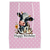Melkroze Koe Happy Birthday roze Medium Cadeauzakje (Achterkant)