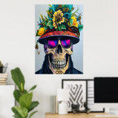 Melkschedel met een pet en bloem | AI Art. Poster (Thuiskantoor)