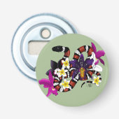 Melkslang Exotisch Bloemmotief Groen Button Flesopener (Voorkant)