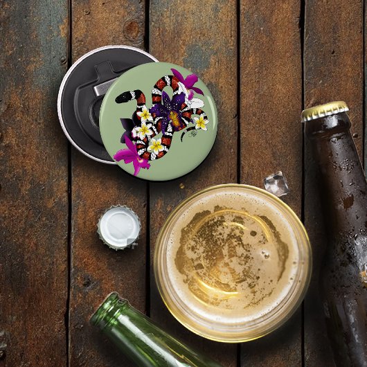 Melkslang Exotisch Bloemmotief Groen Button Flesopener