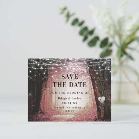 Melksprookjesroze bosroze bewaart de datum aankondigingskaart (Staand voorkant)