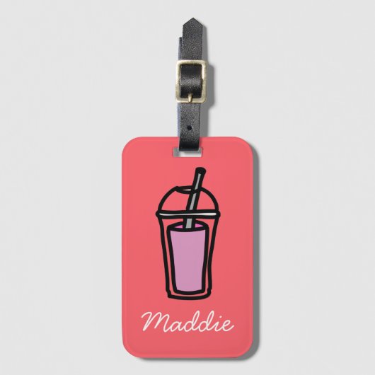 Melkthee Bubble Tea teen meisje roze Bagagelabel (Voorkant (verticaal))
