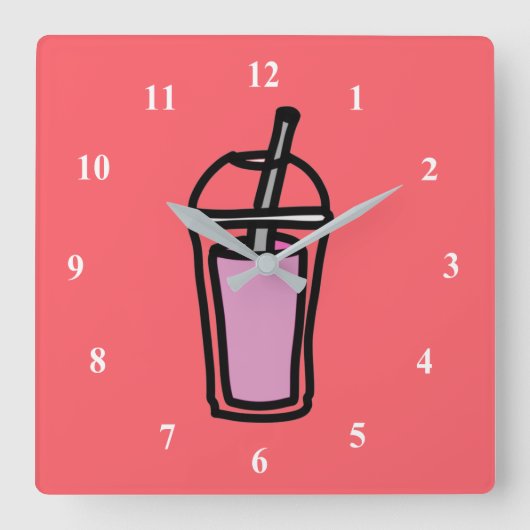 Melkthee Bubble Tea teen meisje roze Vierkante Klok (Voorkant)