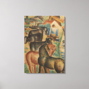 melktijd op het Boerderij Canvas Afdruk