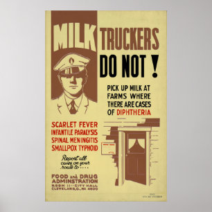 Melktrucker FDA Waarschuwing 1940 WPA  Gezondheid Poster